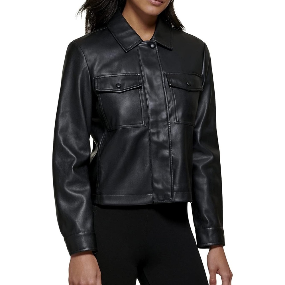 DKNY Women's Outerwear Faux Leather Biker Jacket